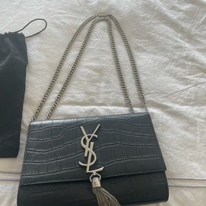YSL bag with silver chain and tassel